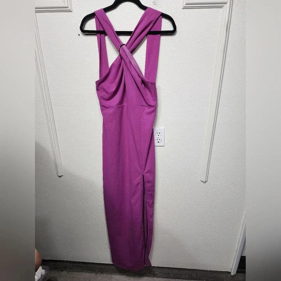 Lulu's Glorious Perfection Magenta Purple Cross-Front Column Maxi Dress L Party - Picture 6 of 11